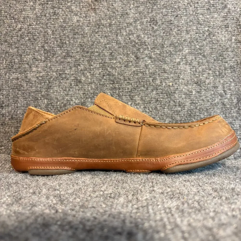 OluKai Mens 9.5 Moloa Brown Leather Slip On Shoes Drop In Heel Loafer Mules